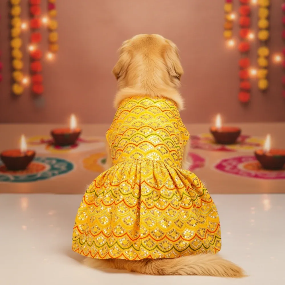 Skatrs Festive Sequence Embroidered Lehenga for Cats and Dogs (Yellow) - Image 2