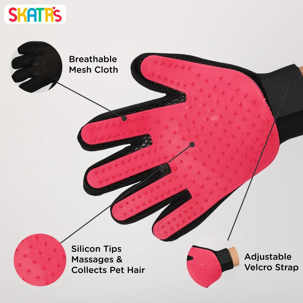 Skatrs Mess Free Deshedding Grooming Gloves for Dogs and Cats (Pink) - Image 2