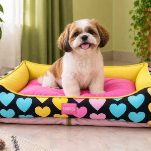 Skatrs Pastel Heart Soft Bolster Bed for Dogs & Cats