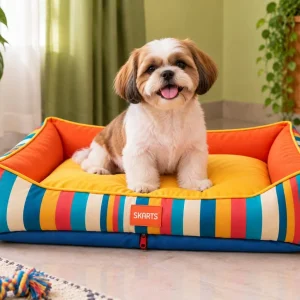 Skatrs Retro Stripe Bolster Bed for Dogs & Cats