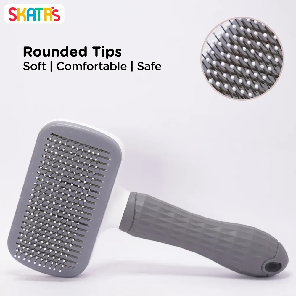 Skatrs Self Clean Slicker with Metal Bristles Brush for Dogs and Cats (Grey) - Image 2