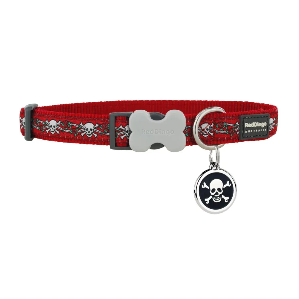 Skull & Roses Red Dog Collar - Image 2