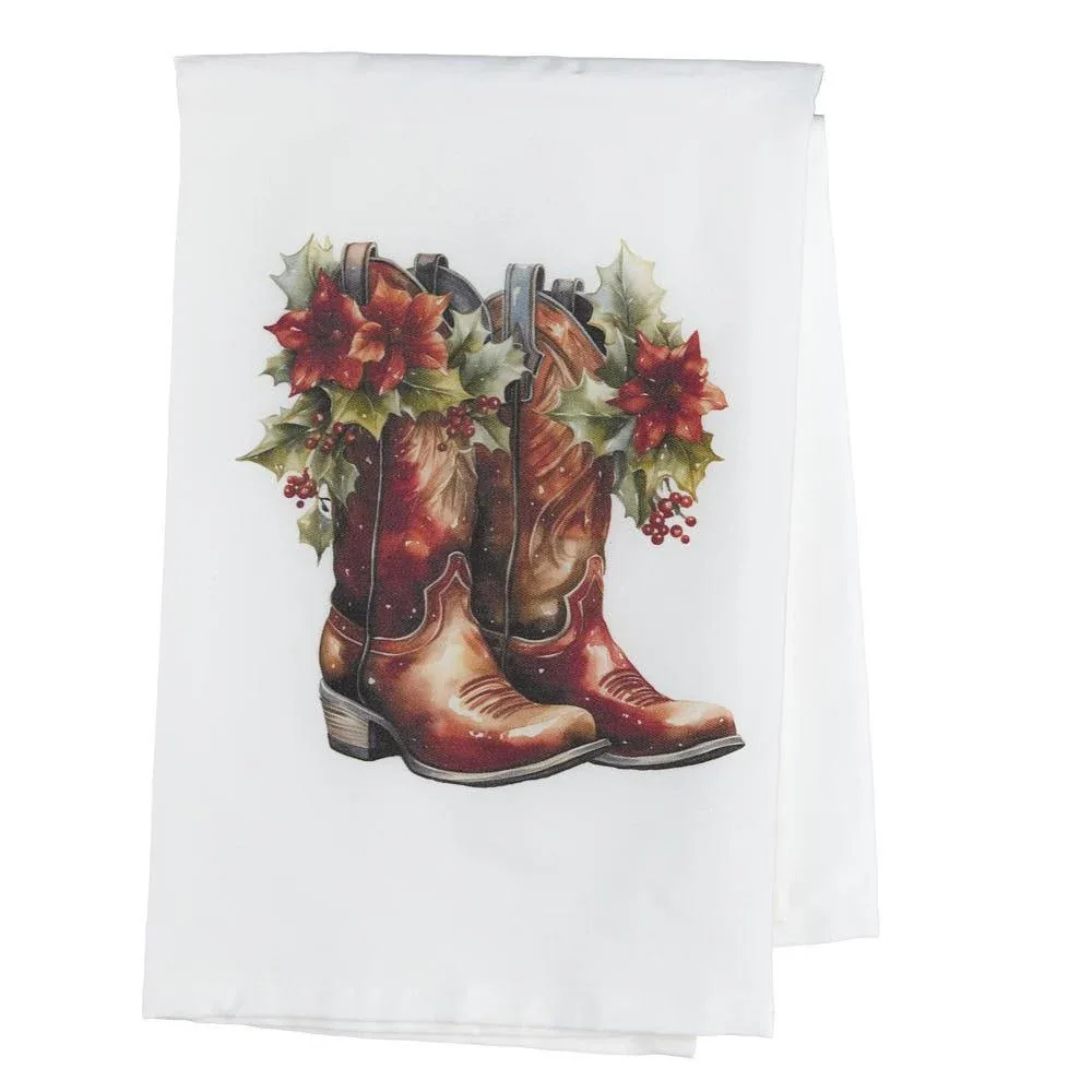 Southern Sisters Cora & Pate Red Cowboy Boots/Poinsette Tea Towel