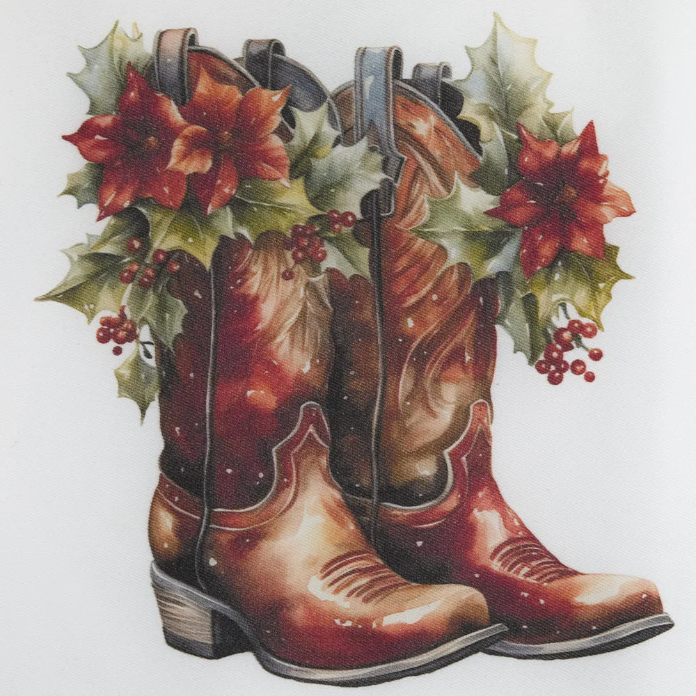 Southern Sisters Cora & Pate Red Cowboy Boots/Poinsette Tea Towel - Image 2