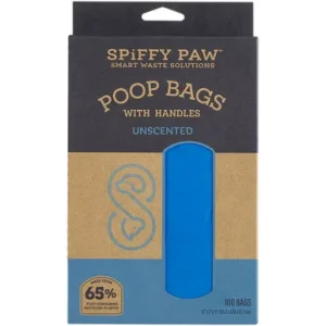 Spiffy Paw Unscented Recycled Poop Bags w/ Tie Handle for Waste Disposal