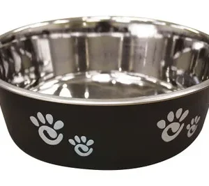 Spot Barcelona Stainless Steel Paw Print Dog Bowl Licorice 64 Oz