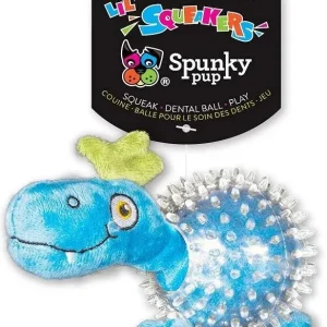 Spunky Pup Lil Squeakers Dino In Cear Spiky Ball Dog Toy Assorted Colors