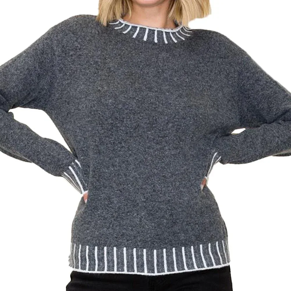 Staccato Women's Charcoal Blanket Stitch Pull Over