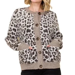 Staccato Women's Mocha Leopard Jacquard Cardigan