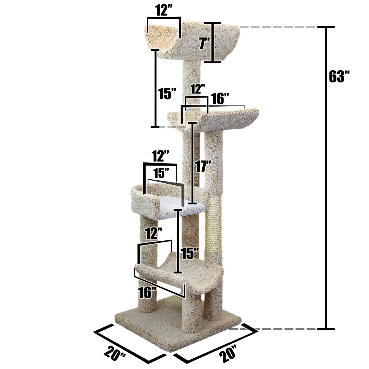Staggered Cat Tree — Solid Wood Multi-Level Cat Tree - Image 2