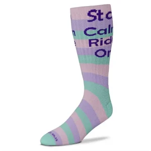 Stay Calm Ride On Striped Tall Socks Adult Pastel