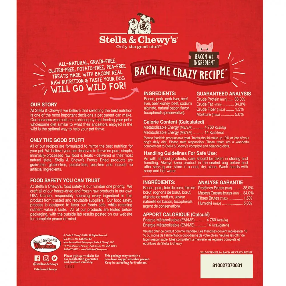 Stella & Chewy's Freeze-Dried Raw Bac'n Me Crazy Recipe Wild Weenies Dog Treats - Image 2