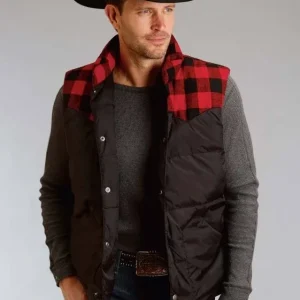 Stetson Mens Nylon Quilted Vest MD Black/Red