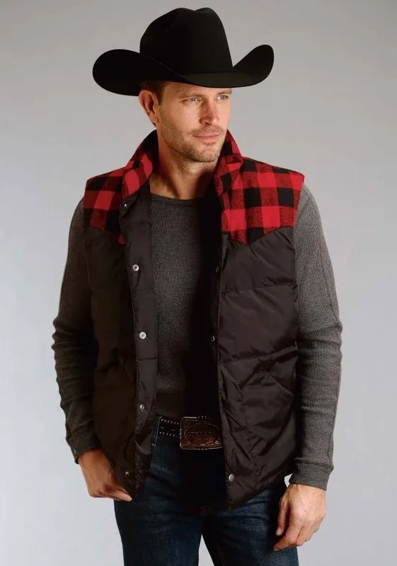 Stetson Mens Nylon Quilted Vest MD Black/Red