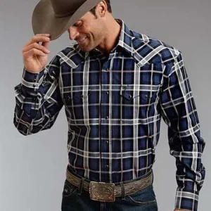 Stetson Mens Winter III Night Sky Plaid Long Sleeve Snap Shirt
