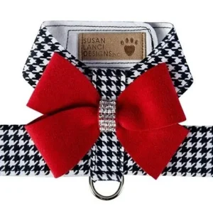 Susan Lanci Black and White Houndstooth Red Nouveau Bow Tinkie Harness