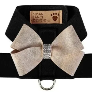 Susan Lanci Black Tinkie Harness with Champagne Glitzerati Nouveau Bow