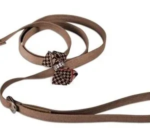 Susan Lanci Chocolate Glen Houndstooth Nouveau Bow Leash on Fawn