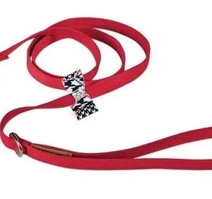 Susan Lanci Classic Glen Houndstooth Big Bow Leash on Red