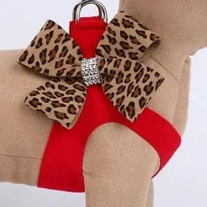 Susan Lanci Contrasting Nouveau Bow Step-In Harnesses- Red/Cheetah
