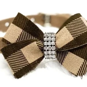 Susan Lanci Fawn Gingham Nouveau Bow Ultrasuede Collar