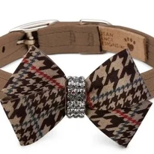 Susan Lanci Glen Houndstooth Nouveau Bow Collar Fawn