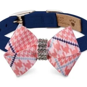 Susan Lanci Glen Houndstooth Nouveau Bow Collar in Peaches and Cream