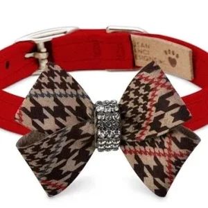 Susan Lanci Glen Houndstooth Nouveau Bow Collar in Red