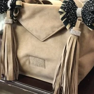 Susan Lanci Luxury Purse Carrier Collection- Ultrasuede in Fawn and Serengeti Nouveau Bow
