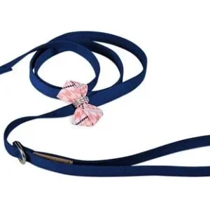 Susan Lanci Peaches N Cream Glen Houndstooth Nouveau Bow Leash on Indigo