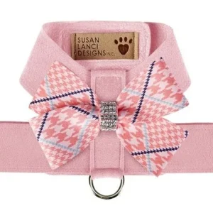 Susan Lanci Peaches N Cream Glen Houndstooth Nouveau Bow Puppy Pink Tinkie Harness