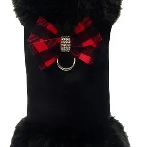 Susan Lanci Red Gingham Nouveau Bow Black Fox Fur Coat