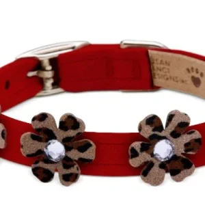 Susan Lanci Red Ultrasuede Collar with Cheetah Flowers