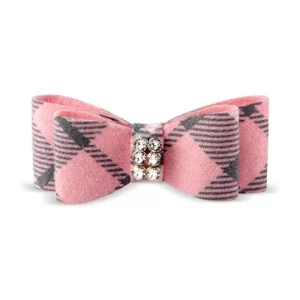 Susan Lanci Scotty Giltmore Hair Bow - Puppy Pink Plaid