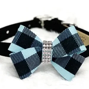 Susan Lanci Tiffi Gingham Nouveau Bow Ultrasuede Collar