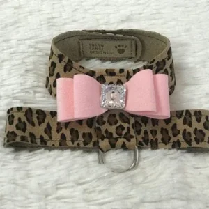 Susan Lanci Two Tone Big Bow Tinkie Harness in Cheetah and Puppy Pink Bow
