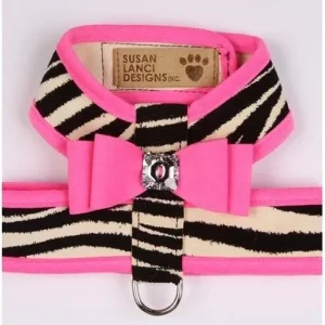Susan Lanci Two Tone Big Bow Tinkie Harness in Perfect Pink and Zebra