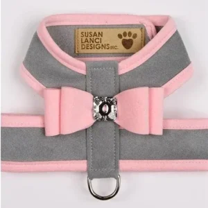 Susan Lanci Two Tone Big Bow Tinkie Harness in Puppy Pink and Platinum