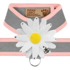 Susan Lanci Two Tone Platinum Tinkie Harness with Puppy Pink Trim with Daisy