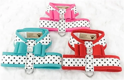 Susan Lanci Two Tone Polka Dot Big Bow Tinkie Harness in Bimini Blue - Image 2