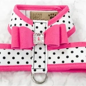 Susan Lanci Two Tone Polka Dot Big Bow Tinkie Harness in Pink Sapphire