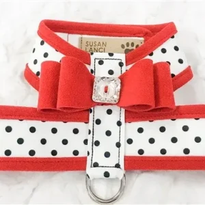 Susan Lanci Two Tone Polka Dot Big Bow Tinkie Harness in Red