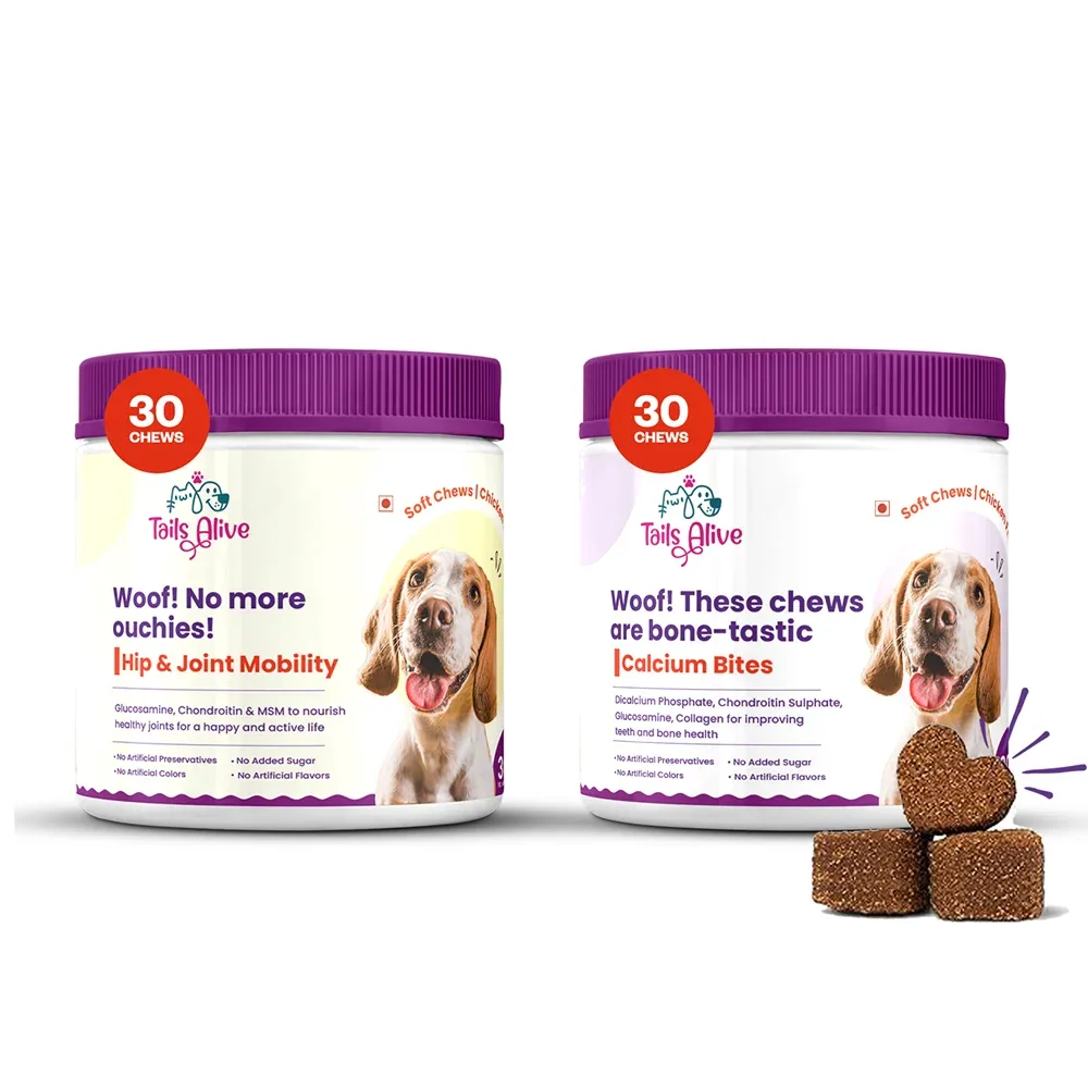 TailsAlive Hip & Joint and Calcium Chicken Flavor Soft Chews Supplements Combo for Dogs