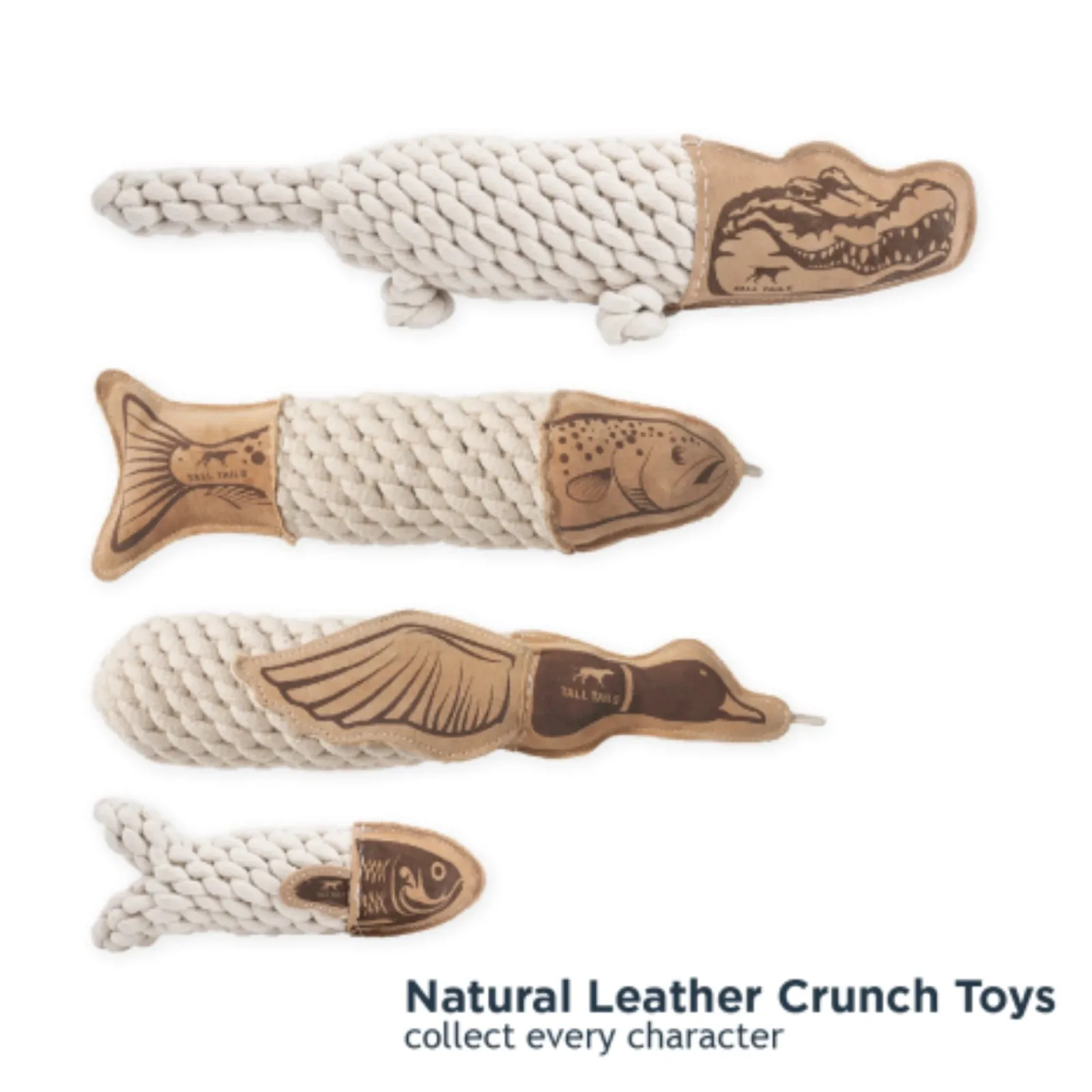 Tall Tails Dog Natural Leather & Rope Crunch Crocodile, 2 in - Image 2
