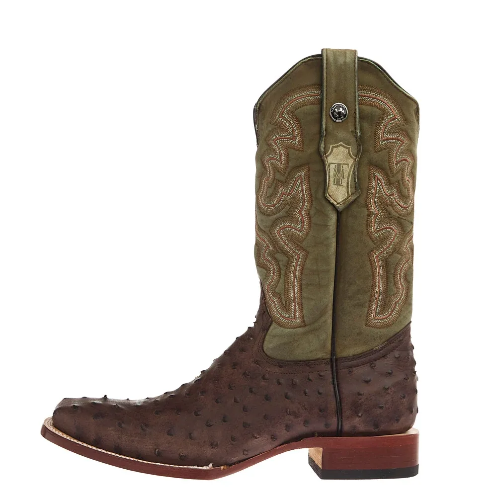 Tanner Mark Boots Men's Mad Dog Nicotine Ostrich Print Vamp 13in Green Top - Image 2