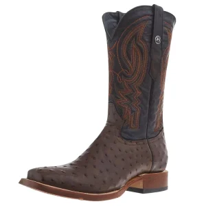 Tanner Mark Boots Men's Nicotine Ostrich Print 12in Black Top