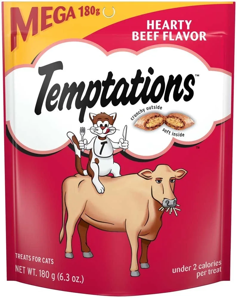 Temptations Classics Crunchy & Soft Adult Cat Treats Hearty Beef, 6.3 oz