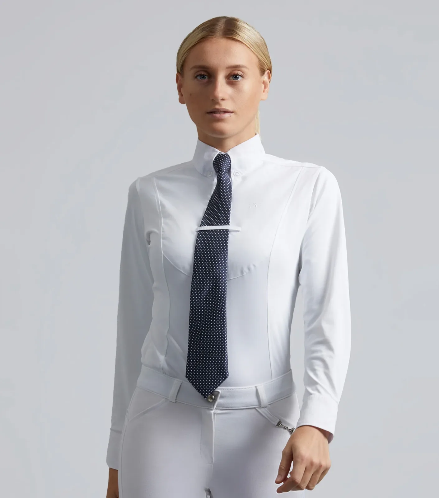 Tessa Ladies Long Sleeve Tie Shirt White