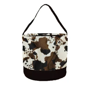 The Front Porch Label Brown Cowhide Round Storage Bin