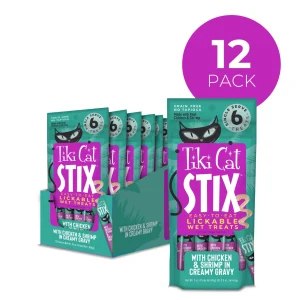 Tiki Cat Stix Lickable Wet Cat Treat Pouch Chicken & Shrimp 12ea/3 oz